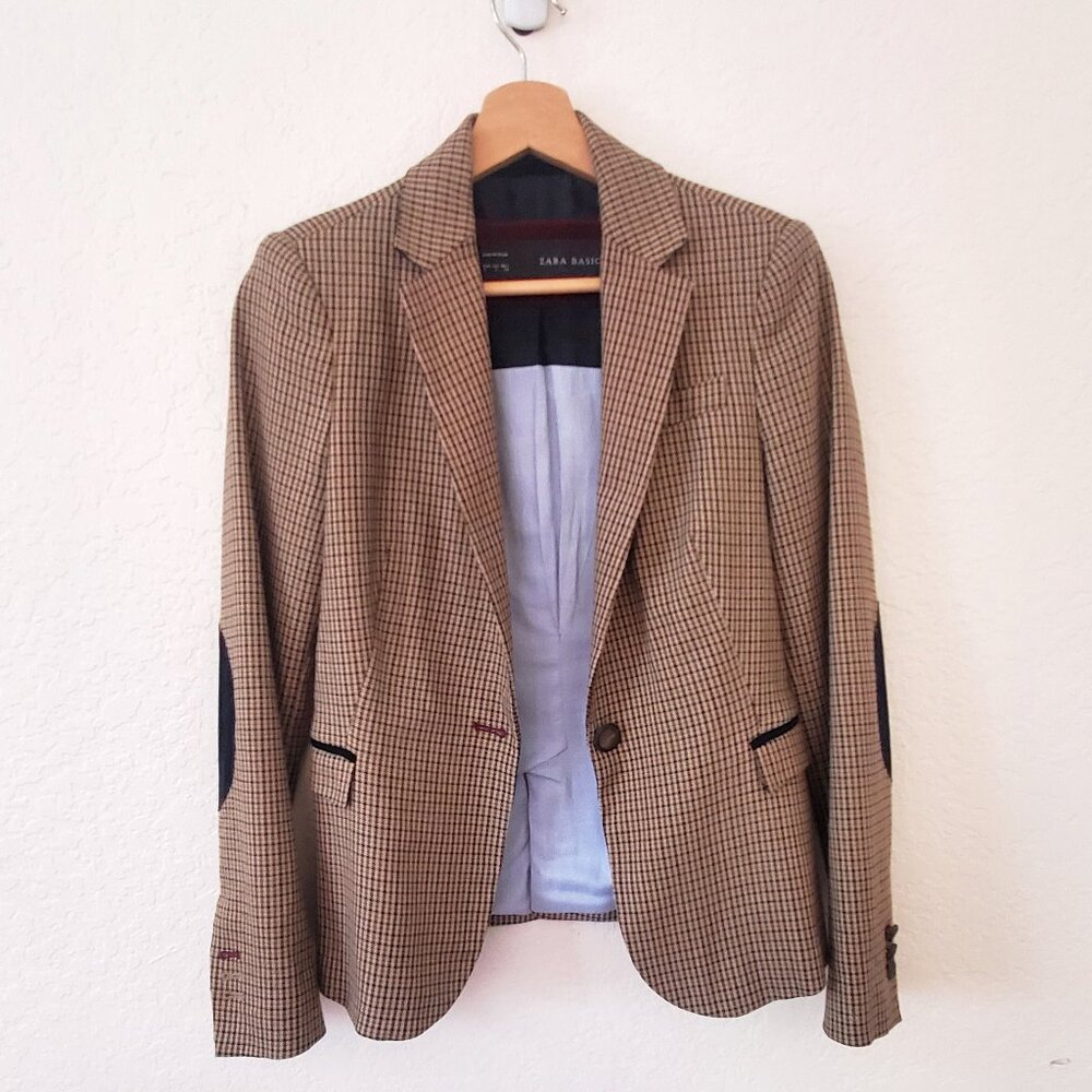 ZARA Women's Houndstooth Blazer with elbow patch